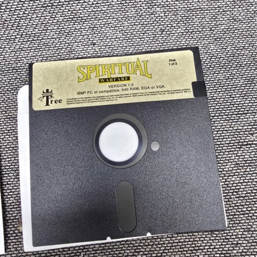Wisdom Tree Spiritual Warfare PC Game 5.25 Floppy Disks 1992 Black Good Vintage‎